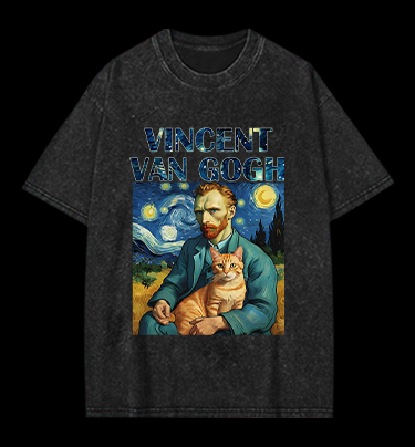 Vincent Van Gogh Creative Design Vintage Washed 100% Cotton T-Shirt