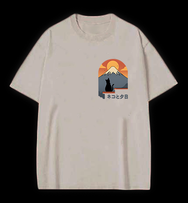 Sunset Cat by Fuji Vintage Washed 100% Cotton T-Shirt