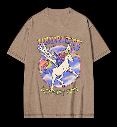 Unicorn Headbutts & Throat Cuts Vintage Washed 100% Cotton T-Shirt
