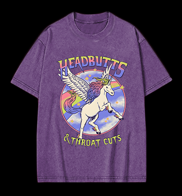 Unicorn Headbutts & Throat Cuts Vintage Washed 100% Cotton T-Shirt