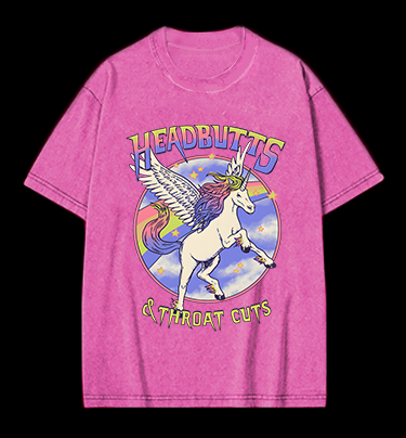 Unicorn Headbutts & Throat Cuts Vintage Washed 100% Cotton T-Shirt