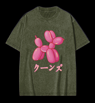 Jeff Koons Pink Balloon Dog Vintage Washed 100% Cotton T-Shirt