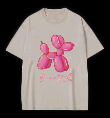 Jeff Koons Pink Balloon Dog Vintage Washed 100% Cotton T-Shirt