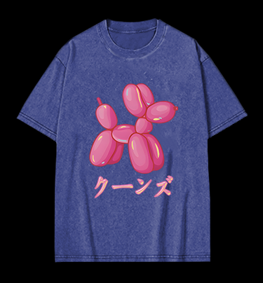 Jeff Koons Pink Balloon Dog Vintage Washed 100% Cotton T-Shirt