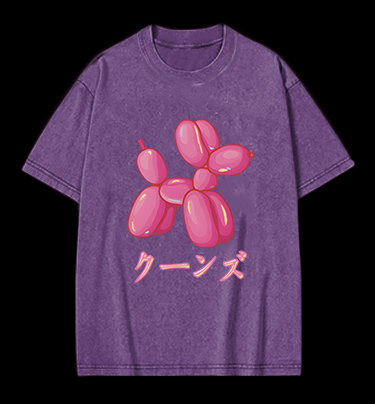 Jeff Koons Pink Balloon Dog Vintage Washed 100% Cotton T-Shirt