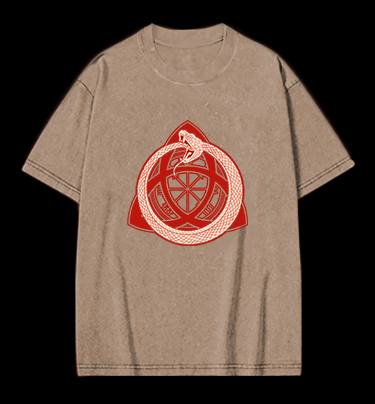 Ouroboros Mystical Design Vintage Washed 100% Cotton T-Shirt