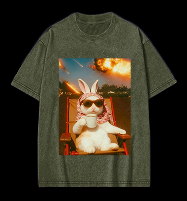 Apocalypse Bunny Chill With Coffee Vintage Washed 100% Cotton T-Shirt