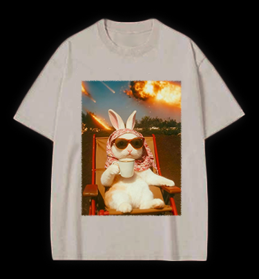 Apocalypse Bunny Chill With Coffee Vintage Washed 100% Cotton T-Shirt