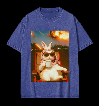 Apocalypse Bunny Chill With Coffee Vintage Washed 100% Cotton T-Shirt