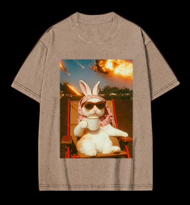 Apocalypse Bunny Chill With Coffee Vintage Washed 100% Cotton T-Shirt