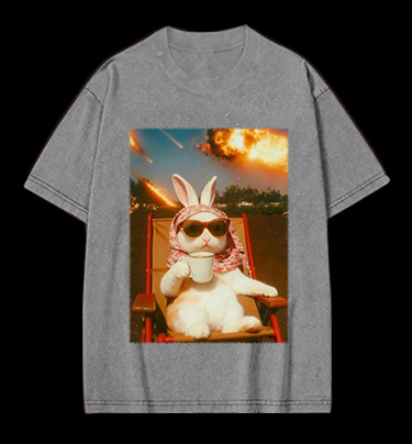 Apocalypse Bunny Chill With Coffee Vintage Washed 100% Cotton T-Shirt