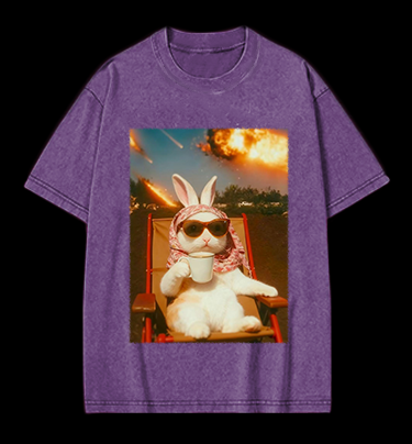 Apocalypse Bunny Chill With Coffee Vintage Washed 100% Cotton T-Shirt