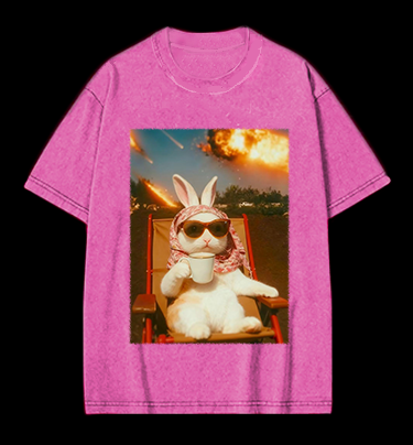 Apocalypse Bunny Chill With Coffee Vintage Washed 100% Cotton T-Shirt