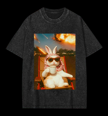Apocalypse Bunny Chill With Coffee Vintage Washed 100% Cotton T-Shirt