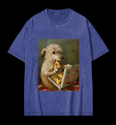 Pizza-Loving Dog Vintage Washed 100% Cotton T-Shirt