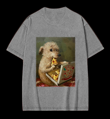 Pizza-Loving Dog Vintage Washed 100% Cotton T-Shirt