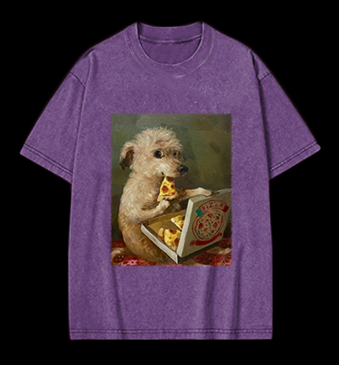 Pizza-Loving Dog Vintage Washed 100% Cotton T-Shirt