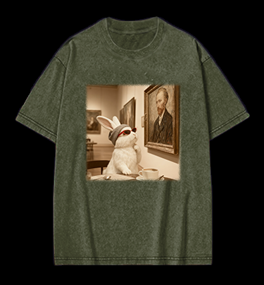 Art Aficionado Bunny In Gallery Vintage Washed 100% Cotton T-Shirt