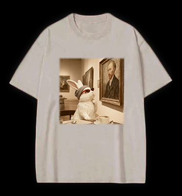 Art Aficionado Bunny In Gallery Vintage Washed 100% Cotton T-Shirt