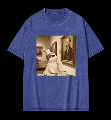 Art Aficionado Bunny In Gallery Vintage Washed 100% Cotton T-Shirt