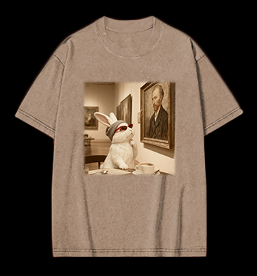 Art Aficionado Bunny In Gallery Vintage Washed 100% Cotton T-Shirt