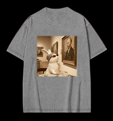 Art Aficionado Bunny In Gallery Vintage Washed 100% Cotton T-Shirt