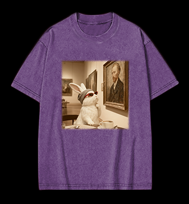 Art Aficionado Bunny In Gallery Vintage Washed 100% Cotton T-Shirt