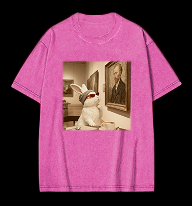 Art Aficionado Bunny In Gallery Vintage Washed 100% Cotton T-Shirt