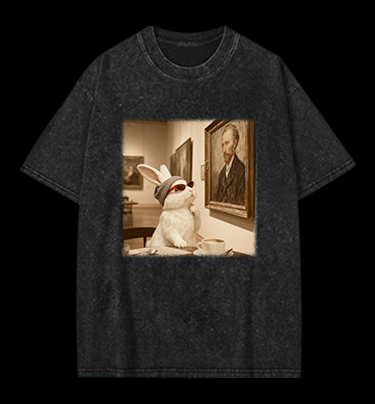 Art Aficionado Bunny In Gallery Vintage Washed 100% Cotton T-Shirt