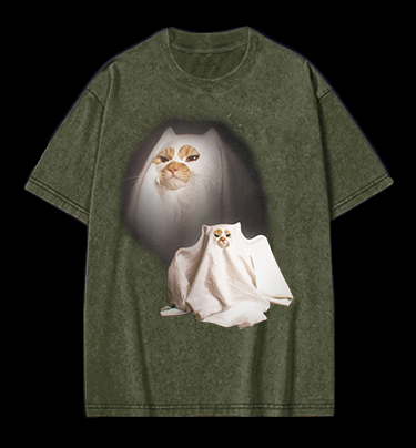 Ghost Cat Vintage Washed 100% Cotton T-Shirt