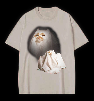 Ghost Cat Vintage Washed 100% Cotton T-Shirt