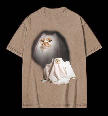Ghost Cat Vintage Washed 100% Cotton T-Shirt