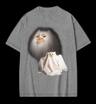 Ghost Cat Vintage Washed 100% Cotton T-Shirt