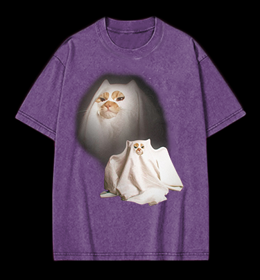 Ghost Cat Vintage Washed 100% Cotton T-Shirt