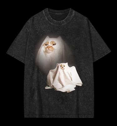 Ghost Cat Vintage Washed 100% Cotton T-Shirt