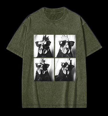 Gogglehead Chicken Vintage Washed 100% Cotton T-Shirt