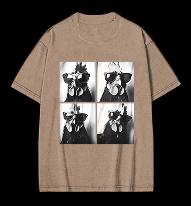 Gogglehead Chicken Vintage Washed 100% Cotton T-Shirt