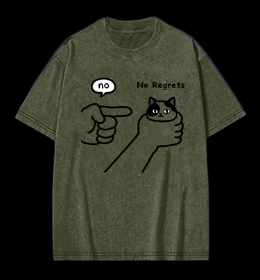 No Regrets Cat Vintage Washed 100% Cotton T-Shirt