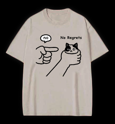 No Regrets Cat Vintage Washed 100% Cotton T-Shirt