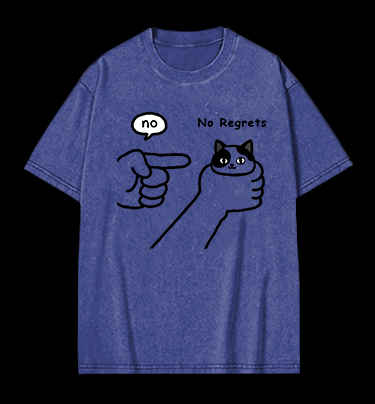 No Regrets Cat Vintage Washed 100% Cotton T-Shirt