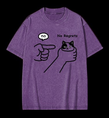 No Regrets Cat Vintage Washed 100% Cotton T-Shirt