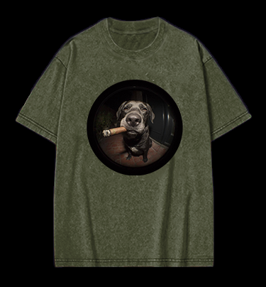 The Gaze Of The Smoking Dog Vintage Washed 100% Cotton T-Shirt