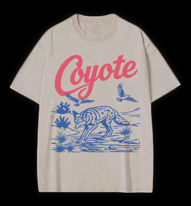 Retro Coyote Vintage Washed 100% Cotton T-Shirt