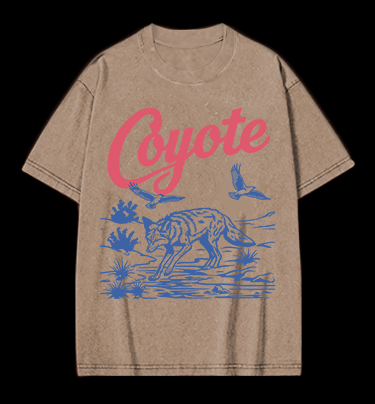 Retro Coyote Vintage Washed 100% Cotton T-Shirt