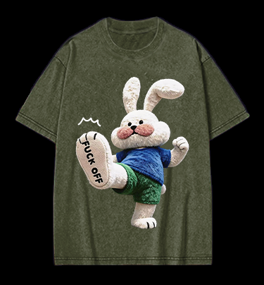Rabbit: FUCK OFF Vintage Washed 100% Cotton T-Shirt