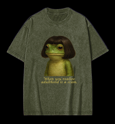 Frog: Adulthood Is a Scam Vintage Washed 100% Cotton T-Shirt