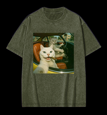 Cool Cats on the Road Vintage Washed 100% Cotton T-Shirt