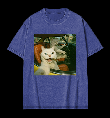 Cool Cats on the Road Vintage Washed 100% Cotton T-Shirt