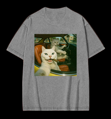 Cool Cats on the Road Vintage Washed 100% Cotton T-Shirt
