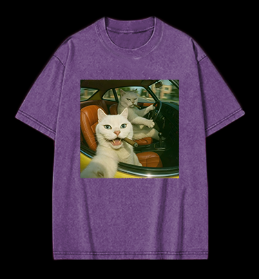 Cool Cats on the Road Vintage Washed 100% Cotton T-Shirt